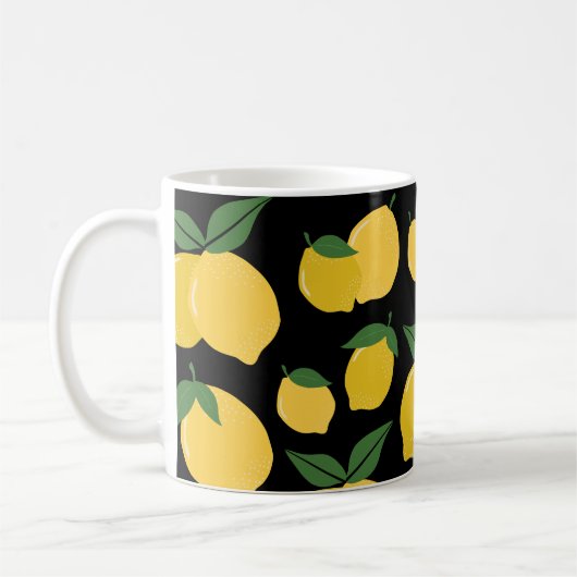 Lemon Muster Retro Frucht gelb auf schwarz Kaffeetasse (Links)
