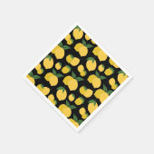 Lemon Muster Retro Frucht gelb auf schwarz Serviette (Ecke)