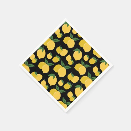 Lemon Muster Retro Frucht gelb auf schwarz Serviette (Ecke)