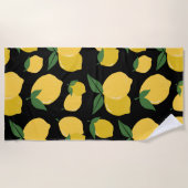 Lemon Muster Retro Frucht gelb auf schwarz Strandtuch (Vorderseite)