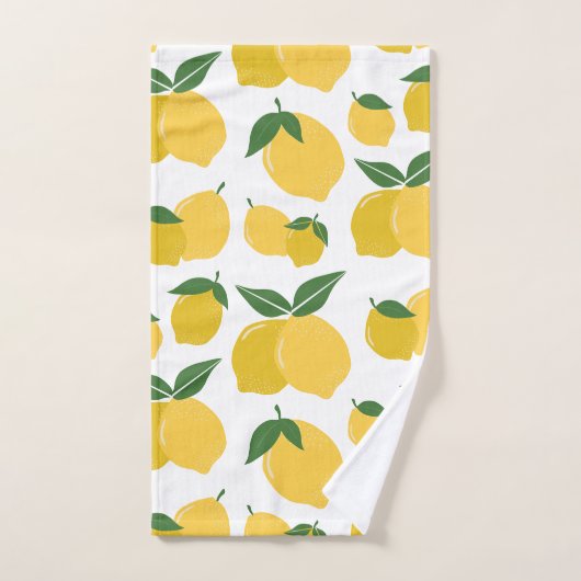 Lemon Muster Retro Frucht gelb auf weiß Badhandtuch Set (Handtuch)