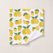 Lemon Muster Retro Frucht gelb auf weiß Badhandtuch Set (Waschlappen)