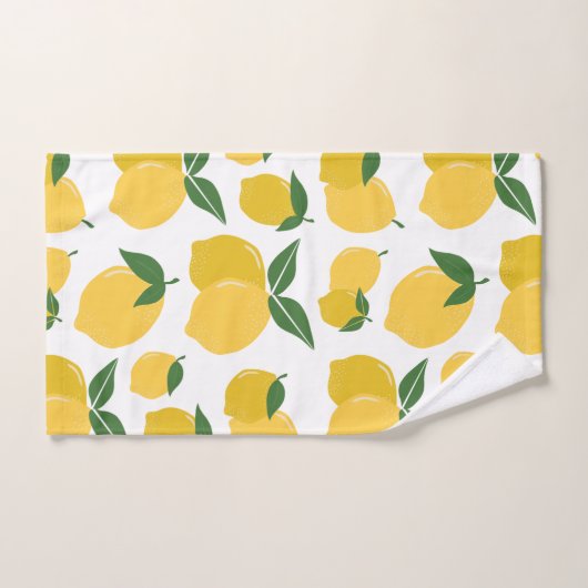 Lemon Muster Retro Frucht gelb auf weiß Badhandtuch Set (Handtuch)