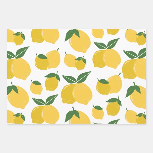 Lemon Muster Retro Frucht gelb auf weiß Geschenkpapier Set (Vorderseite 2)