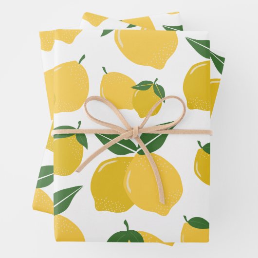 Lemon Muster Retro Frucht gelb auf weiß Geschenkpapier Set (Beispiel)