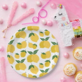 Lemon Muster Retro Frucht gelb auf weiß Pappteller (Party)