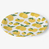 Lemon Muster Retro Frucht gelb auf weiß Pappteller (Schrägansicht)