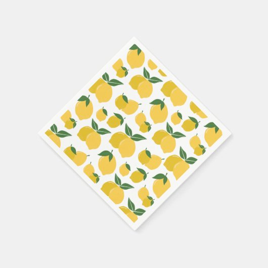 Lemon Muster Retro Frucht gelb auf weiß Serviette (Ecke)