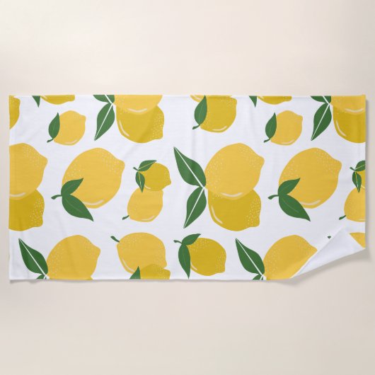 Lemon Muster Retro Frucht gelb auf weiß Strandtuch (Vorderseite)