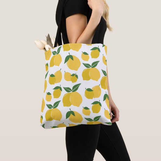 Lemon Muster Retro Frucht gelb auf weiß Tasche (Von Nahem)