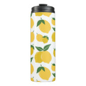 Lemon Muster Retro Frucht gelb auf weiß Thermosbecher (Vorderseite)