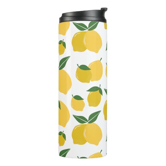 Lemon Muster Retro Frucht gelb auf weiß Thermosbecher (Nach links gedreht)
