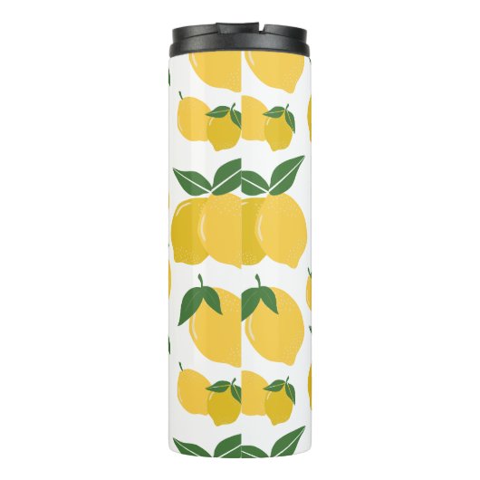 Lemon Muster Retro Frucht gelb auf weiß Thermosbecher (Rückseite)