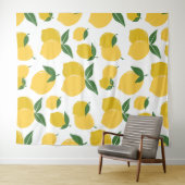 Lemon Muster Retro Frucht gelb auf weiß Wandteppich (Beispiel (Horizontal))