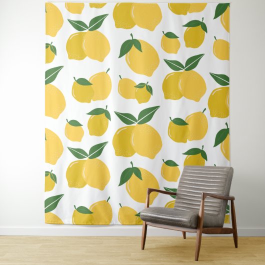 Lemon Muster Retro Frucht gelb auf weiß Wandteppich (Beispiel)