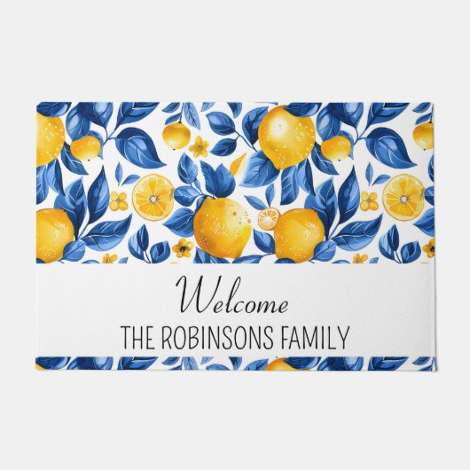 Lemon Muster tropische Früchte Custom Family Name Fußmatte (Vorderseite)
