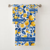 Lemon Muster Tropisches Obst Custom Couple Name Badhandtuch Set (Insitu)