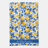 Lemon Muster Tropisches Obst Custom Couple Name Geschirrtuch (Vertikal)