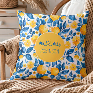 Lemon Muster Tropisches Obst Custom Couple Name Kissen