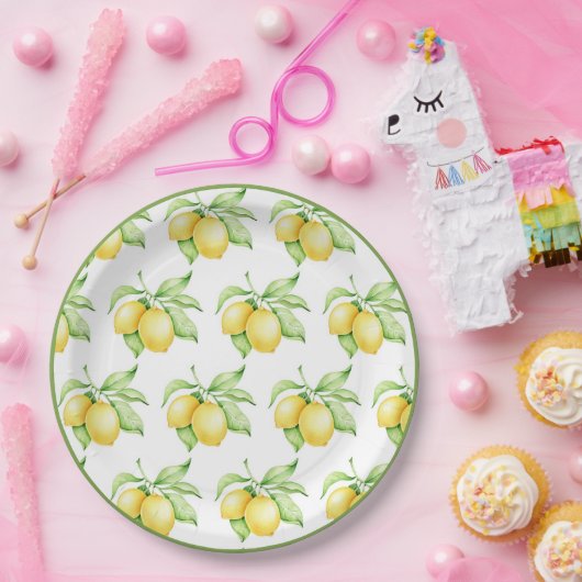 Lemon Muster Wasserfarbe Einfaches grünes Trimm Pappteller (Party)