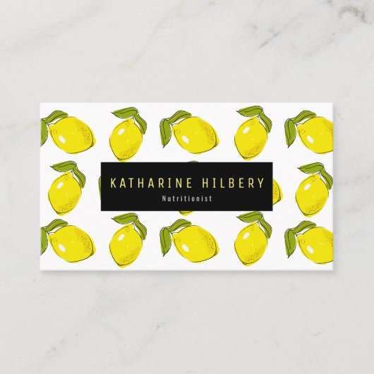Lemon Muster White Business Card Visitenkarte (Vorderseite)
