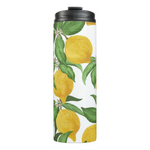 Lemon nahtlos Vintages Muster. Tropischer Obstbai Thermosbecher