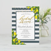 Lemon Navy Blauer Streifen Brautparty Einladung (Stehend Vorderseite)