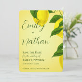 Lemon Niedlich Bright Yellow Beautiful Citrus Wedd Save The Date (Stehend Vorderseite)