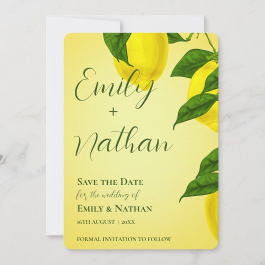 Lemon Niedlich Bright Yellow Beautiful Citrus Wedd Save The Date (Vorderseite)