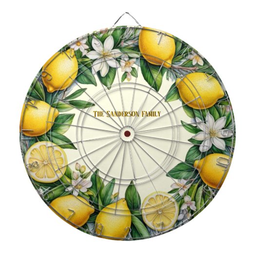 Lemon Obst Blume und Blätter Frische Zitrusfrüchte Dartscheibe (vorne)