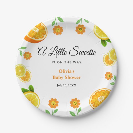 Lemon Orange Citrus Botanical Baby Shower Pappteller (Vorderseite)