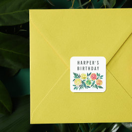 Lemon & Orange Individuelle Name Geburtstagsparty Quadratischer Aufkleber