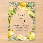 Lemon Orchard Citrus Wedding Save the Date Acryleinladungen (Vorderseite)