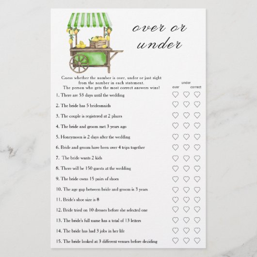 Lemon - Over or under bridal shower game (Vorderseite)