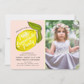 Lemon Pale Pink Lemonade Girl Foto Geburtstag Einladung (Vorderseite)
