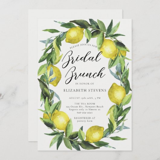 Lemon Party Gelbgrünes, helles Brautparty Einladung (Vorne/Hinten)