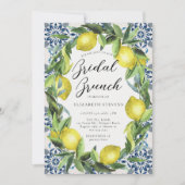 Lemon Party Italian Blue Tile Modern Brautparty Einladung (Vorderseite)