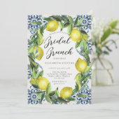 Lemon Party Italian Blue Tile Modern Brautparty Einladung (Stehend Vorderseite)