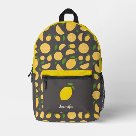 Lemon Pattern Brown Backpack Bedruckter Rucksack (Vorderseite)