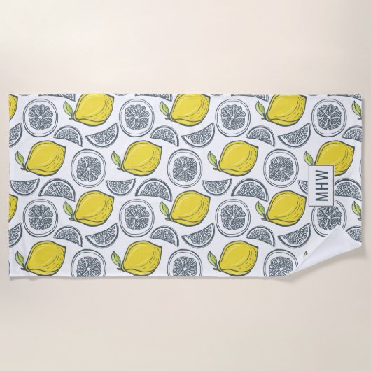 Lemon Pattern individuelles, monogramm Strandtuch (Vorderseite)