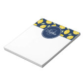 Lemon Pattern Navy Blue Yellow Monogram Notizblock (Rotiert)