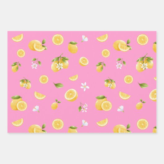 Lemon Pattern Pink Geschenkpapier Set (Vorderseite 2)