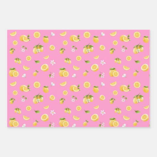 Lemon Pattern Pink Geschenkpapier Set (Vorderseite)