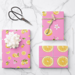 Lemon Pattern Pink Geschenkpapier Set