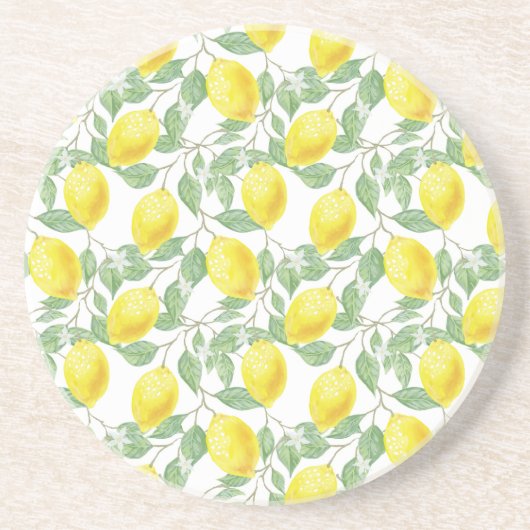Lemon Pattern Round Sandstone Getränkeuntersetzer (Vorne)
