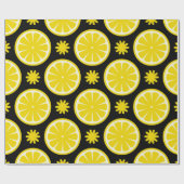 Lemon Pattern schwarzes Wrapping Paper Geschenkpapier (Flach)