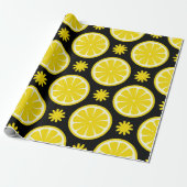 Lemon Pattern schwarzes Wrapping Paper Geschenkpapier (Ungerollt)
