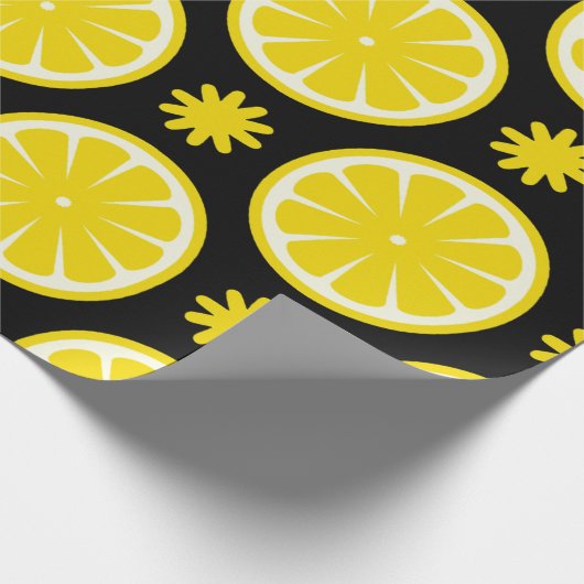 Lemon Pattern schwarzes Wrapping Paper Geschenkpapier (Ecke)