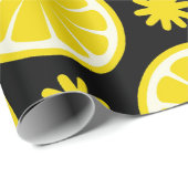 Lemon Pattern schwarzes Wrapping Paper Geschenkpapier (Rolleneckpunkt)