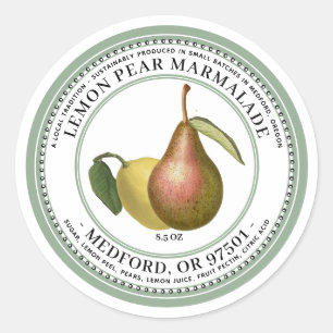 LEMON PEAR Marmalade 1930 Vintag Green Runder Aufkleber